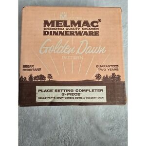 Melmac Golden Dawn Dessert Dish, Salad Plate, Soup- Cereal Bowl New In Box Nos